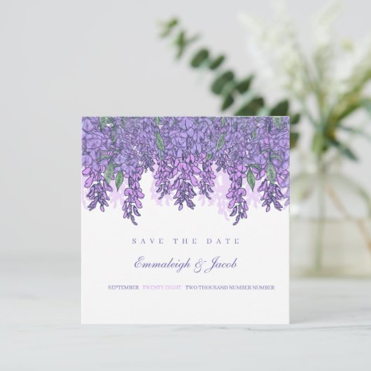 Save The Date Jardin de Wisteria violet romantique Enregistrer l (Debout devant)