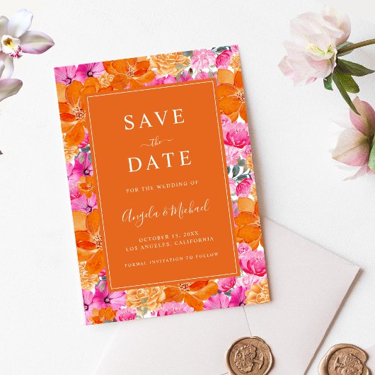 Save The Date Jardin d'été animé | Mariage rose et orange
