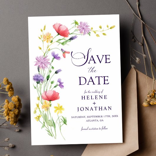 Save The Date Jardin Fleur sauvage Boho Aquarelle Mariage élégan