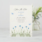 Save The Date Jardin floral aquarelle bleu  (Debout devant)