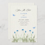 Save The Date Jardin floral aquarelle bleu  (Devant / Derrière)