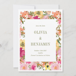 Save The Date Jardin Floral Aquarelle Vibrant Photo Printemps