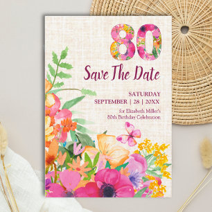Save The Date Jardin Floral Élégant en Lin pour les 80 ans