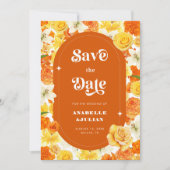 Save The Date Jardin Jaune Orange Lumineux Retro Mariage Floral (Devant)