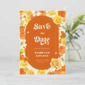 Save The Date Jardin Jaune Orange Lumineux Retro Mariage Floral (Debout devant)