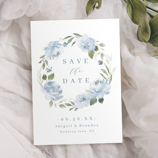 Save The Date Jardin romantique mariage floral bleu poussiéreux