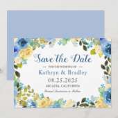 Save The Date Jardin Rose Jaune Bleu Romantique Sauvez La Date (Devant / Derrière)