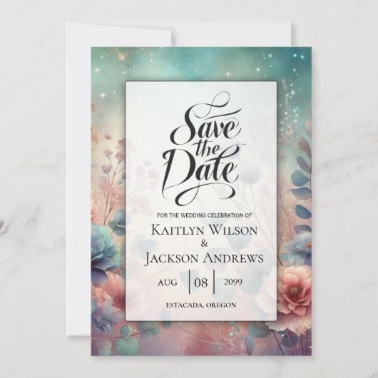Save The Date Jardin secret en soirée Mariage lumineux (Devant)