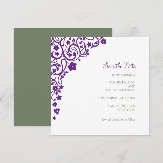 Save The Date Jardin secret violet Carré de fleurs Mariage (Devant / Derrière)