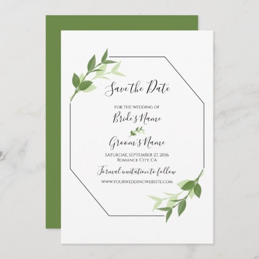 Save The Date Jardin verdoyant Feuilles Cadre Mariage Enregistre (Devant / Derrière)