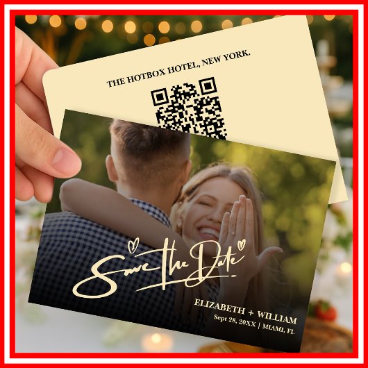 Save The Date Jaune Beurre Code QR Photo de Mariage Élégant