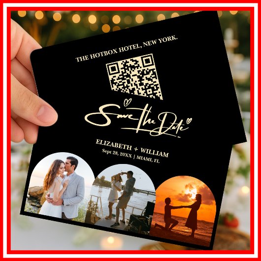 Save The Date Jaune Beurre Code QR Photo de Mariage Élégant