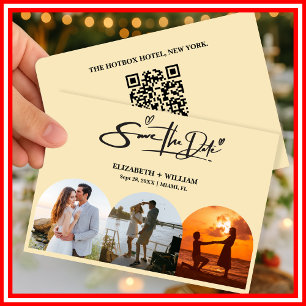 Save The Date Jaune Beurre Code QR Photo de Mariage Élégant