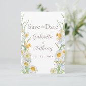 Save The Date Jaune blanche et jaune Brown florale Script (Debout devant)