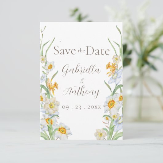 Save The Date Jaune blanche et jaune Brown florale Script (Debout devant)