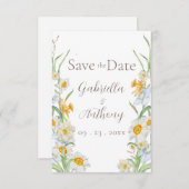Save The Date Jaune blanche et jaune Brown florale Script (Devant / Derrière)