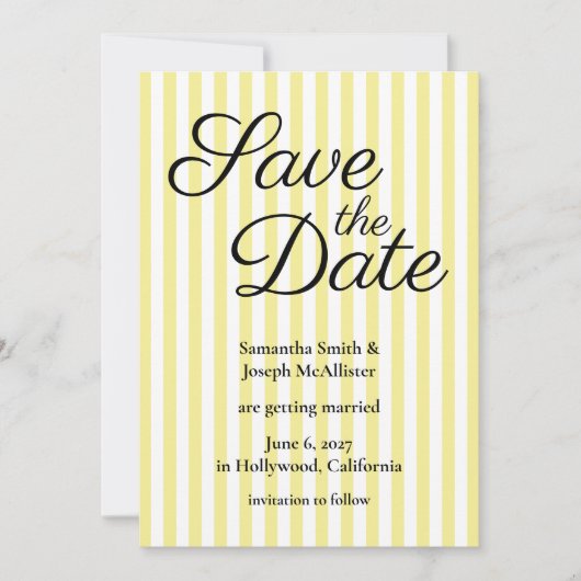 Save The Date Jaune clair et rayure blanche (Devant)