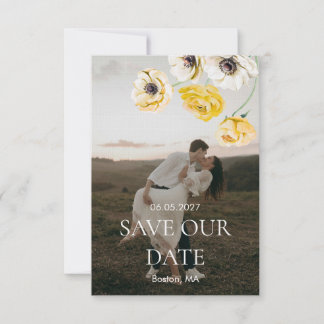 Save The Date Jaune Floral Minimaliste Mariage Épargnez la Date