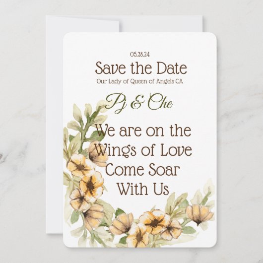 Save The Date Jaune Floral Thème Enregistrer La Date (Devant)
