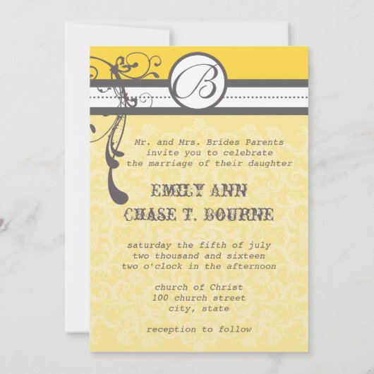 Save The Date Jaune & Gris Fanky Gris Mariage Enregistrer la dat (Dos)