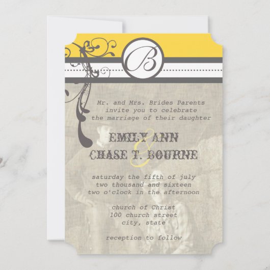 Save The Date Jaune & Gris Fanky Gris Mariage Enregistrer la dat (Dos)