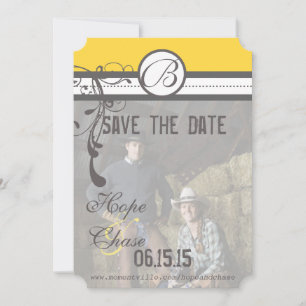 Save The Date Jaune & Gris Fanky Gris Mariage Enregistrer la dat
