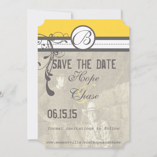Save The Date Jaune & Gris Fanky Gris Mariage Enregistrer la dat (Dos)