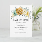 Save The Date Jaune Moutarde Floral Sage Verdure Mariage Moderne (Debout devant)