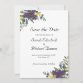 Save The Date Jaune violet Floral QR code Mariage Enregistrer la (Devant)