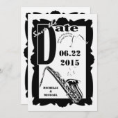 Save The Date Jazz de style rétro Enregistrer la date Noir Blanc (Devant / Derrière)