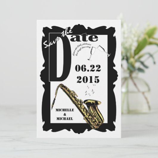 Save The Date Jazz de style rétro Enregistrer la date Noir Blanc (Debout devant)