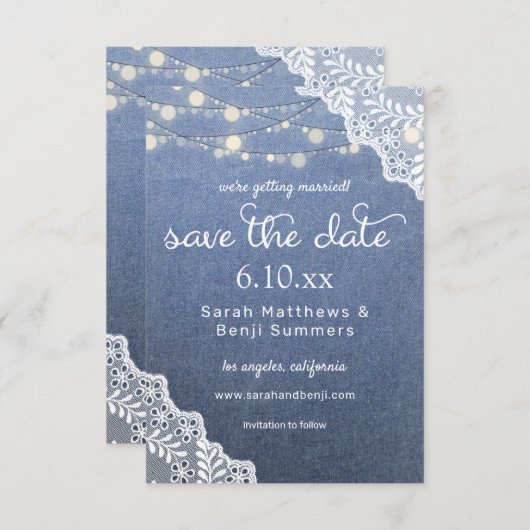 Save The Date Jean Lace & String Lights (Devant / Derrière)