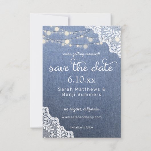Save The Date Jean Lace & String Lights Enregistrer La Date V2 P (Devant)