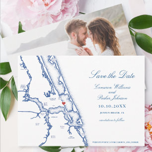 Save The Date Jensen Beach FL Map Elegant Mariage bleu marine