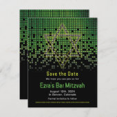 Save The Date Jeu vidéo noir vert Gamer Bar Mitzvah (Devant / Derrière)