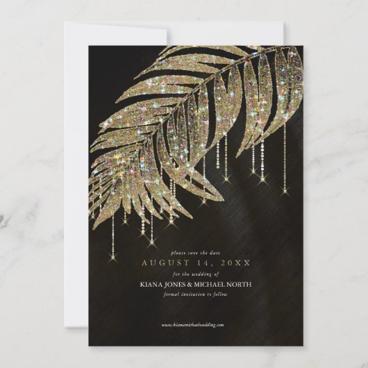 Save The Date Jewel Palm Leaf Mariage Gold ID830 Enregistrer La  (Dos)