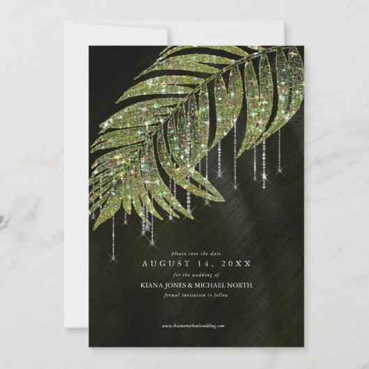 Save The Date Jewel Palm Leaf Mariage Vert ID830 (Dos)