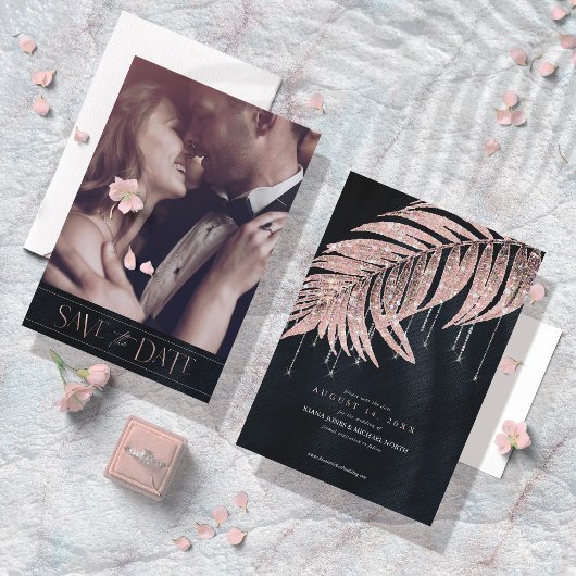 Save The Date Jewel Palm Leaf Wedding Rose Gold ID830