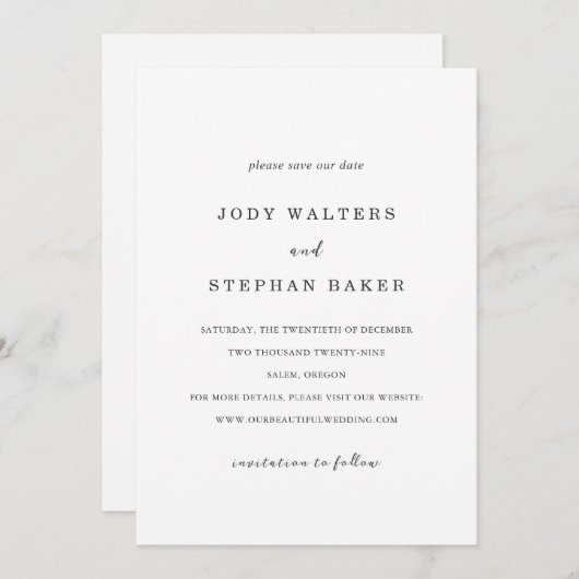 Save The Date Jody Simple Mariage élégant (Devant / Derrière)
