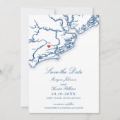 Save The Date Johns Island SC Map Elegant Navy Blue Wedding (Devant)