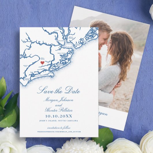 Save The Date Johns Island SC Map Elegant Navy Blue Wedding