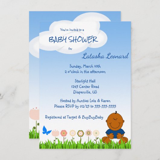 Save The Date Joli Africain Américain bébé garçon douche Invitat (Devant / Derrière)