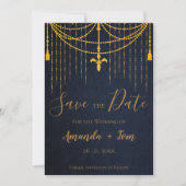 Save The Date Joli Blue traditionnel Gold Twirls Mariage de luxe (Devant)