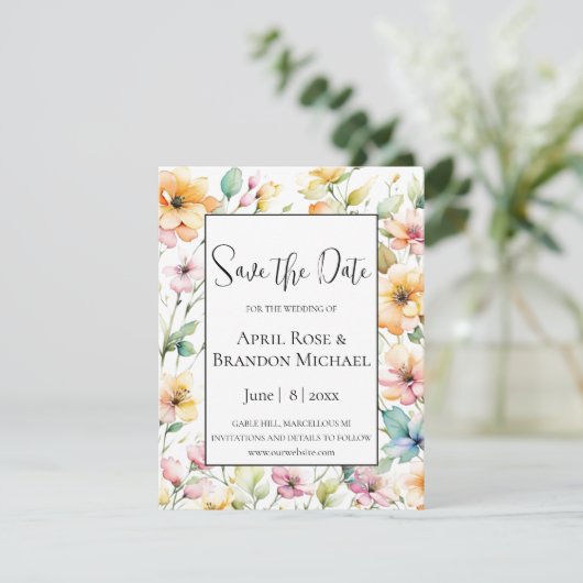 Save The Date Joli Boho Orange rose Aquarelle Fleurs sauvages (Debout devant)