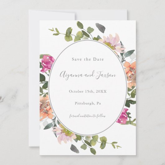 Save The Date Joli cadre fleuri avec Mariage verdoyant (Devant)