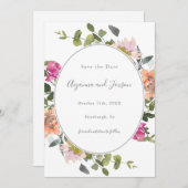 Save The Date Joli cadre fleuri avec Mariage verdoyant (Devant / Derrière)