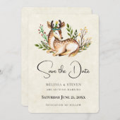 Save The Date Joli Cerf Aquarellé Posé En Bas Boho Rustique Save (Devant / Derrière)