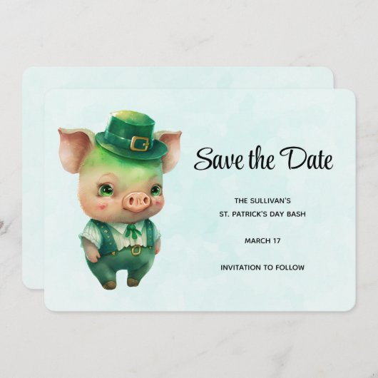 Save The Date Joli Cochon vert Fairytale dans un soin soigné Éco (Devant / Derrière)