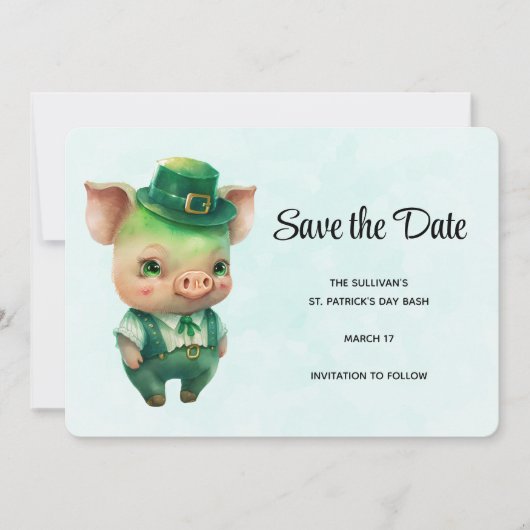 Save The Date Joli Cochon vert Fairytale dans un soin soigné Éco (Devant)
