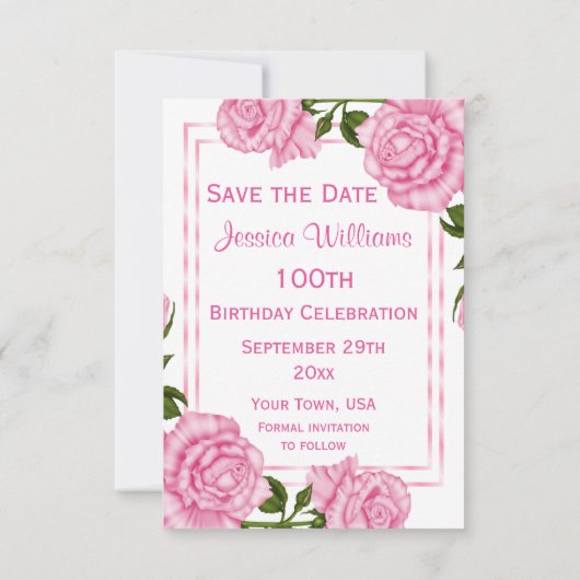 Save The Date Joli Coin Rose Bouquets 100e Enregistrer La Date (Dos)